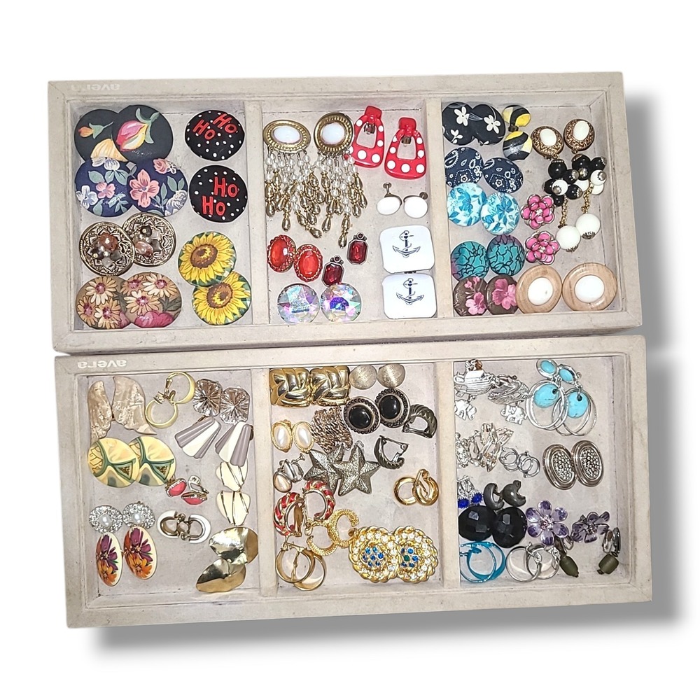 Lots Of 61 Pairs Vintage Clip-on Earrings Some Signed Avon Monet Germany Napier